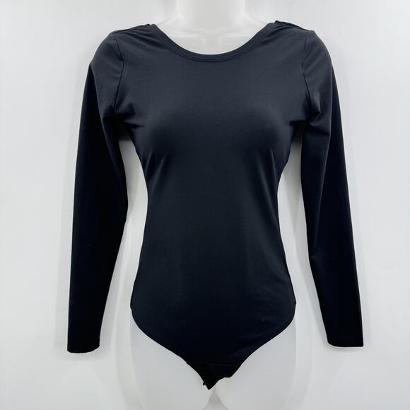 Spanx Scoop Neck Long Sleeve Body Suit Sz S Classic Black Thong Slimming 20329R - Picture 1 of 9